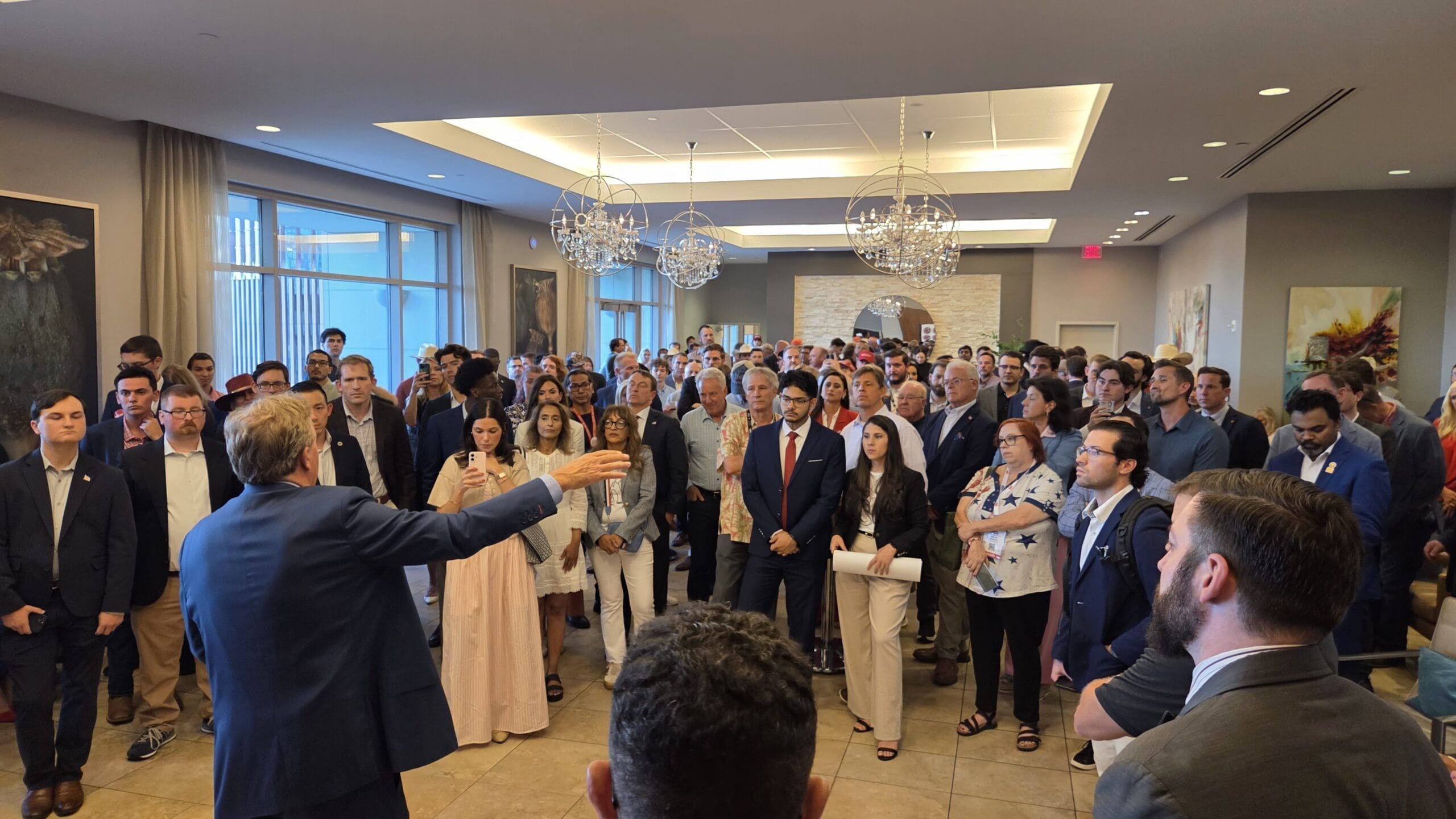 A candidate addresses the crowd at the YRT Patriot Hour